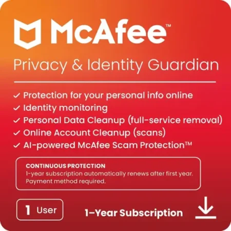 McAfee – Privacy & Identity Guardian Online Protection + ID Monitoring + Cleanup for 12 Months